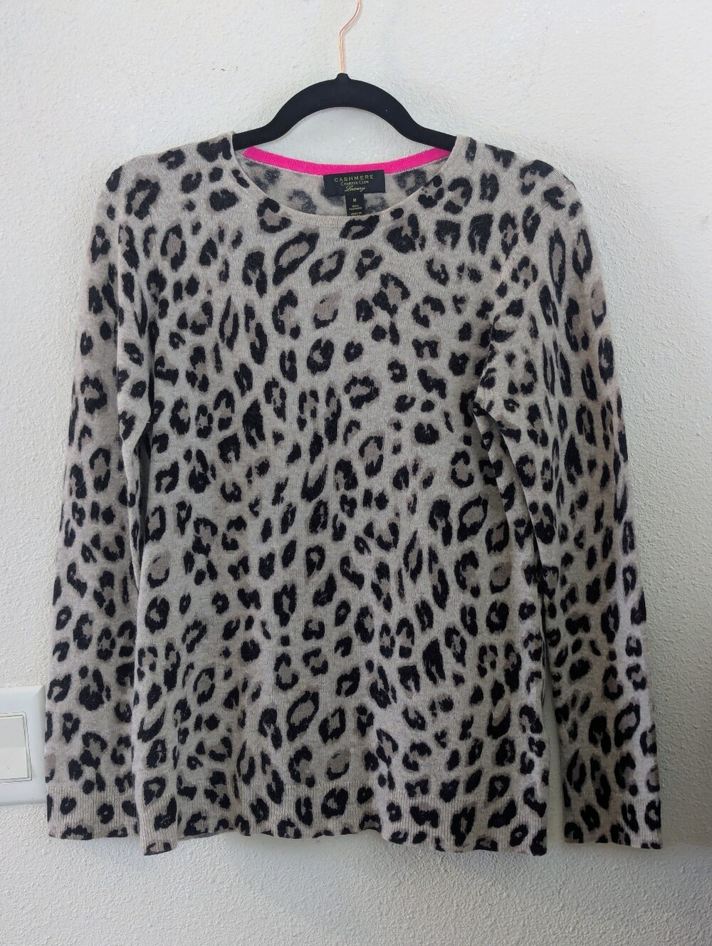CASHMERE Leopard Print Sweater Top - Taupe/Black Size M